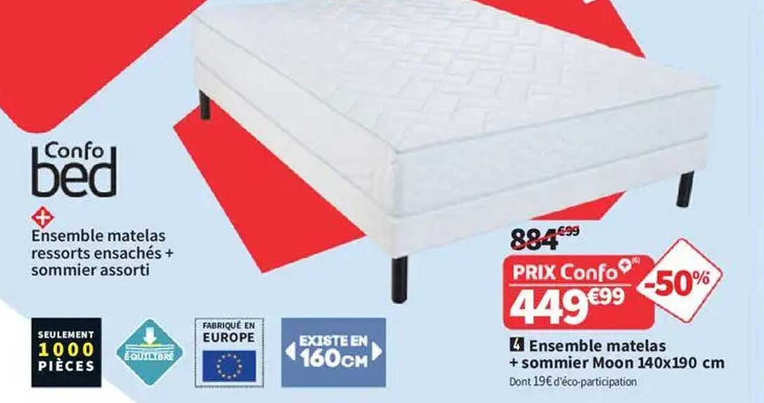 Ensemble matelas ressorts ensachés + sommier assorti