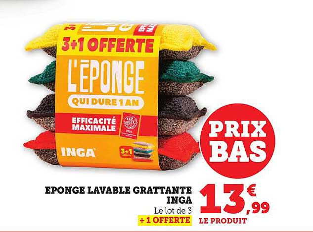 Éponge Lavable Grattante Inga - 3 + 1 Offerte
