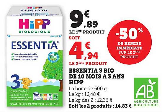 ESSENTIA 3 BIO DE 10 MOIS À 3 ANS HIPP