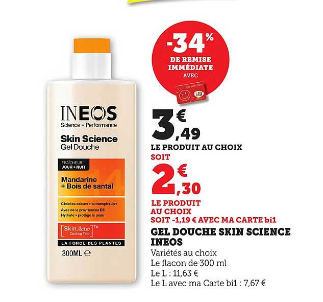 Gel Douche Skin Science INEOS - Mandarin et Bois de Santal