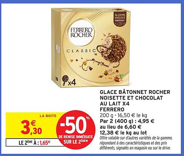 GLACE BÂTONNET ROCHER NOISETTE ET CHOCOLAT AU LAIT X4