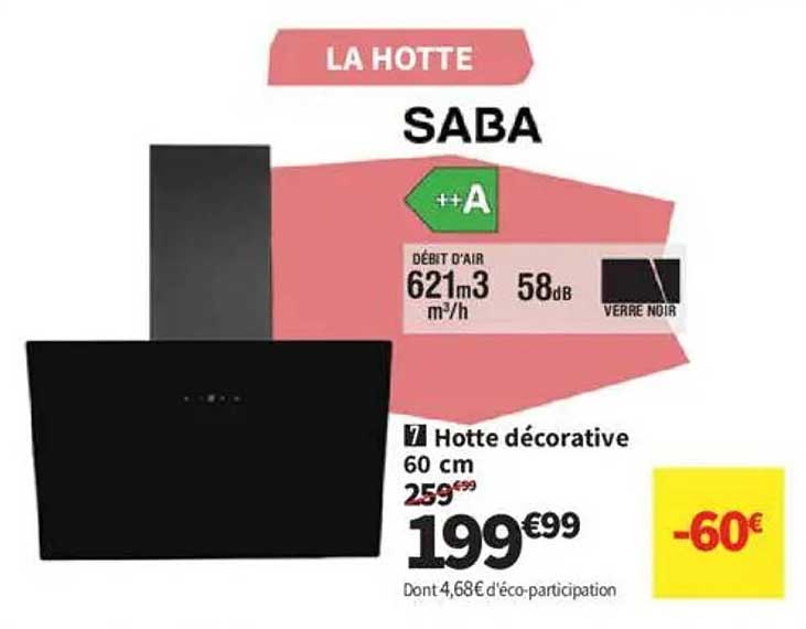 Hotte décorative 60 cm SABA