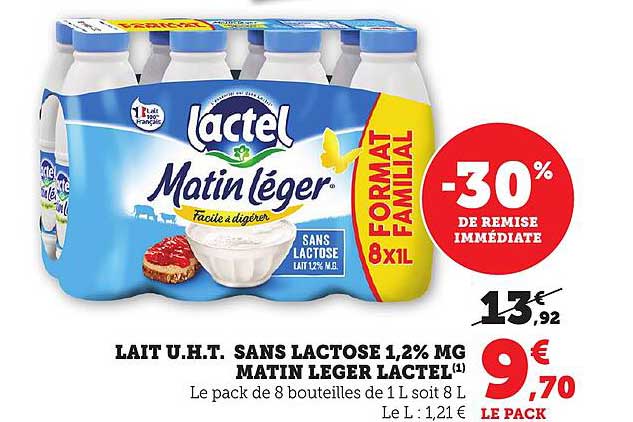 LAIT U.H.T. SANS LACTOSE 1,2% MG MATIN LEGER LACTEL