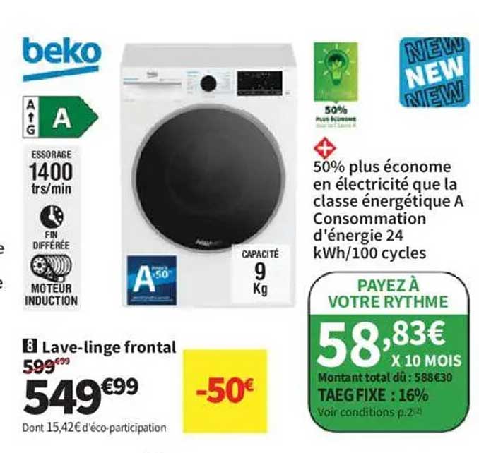 Lave-linge frontal Beko - 9 Kg