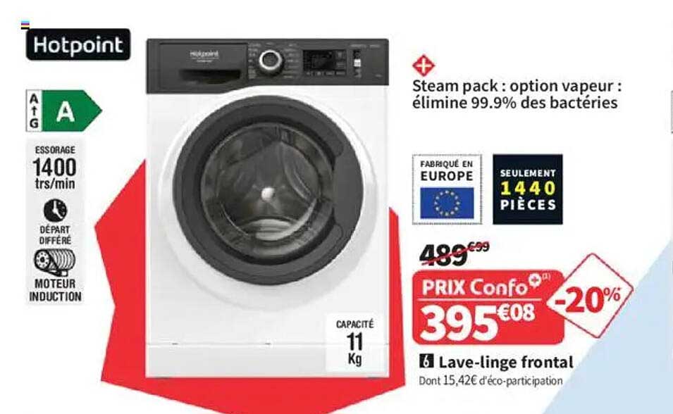 Lave-linge frontal Hotpoint avec option vapeur