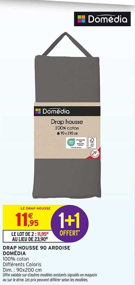 LE DRAP HOUSSE 90 ARDOISE DOMÉDIA