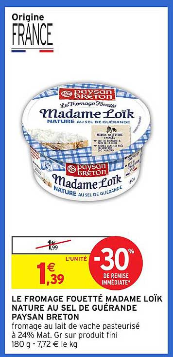 LE FROMAGE FOUETTÉ MADAME LOÏK NATURE AU SEL DE GUÉRANDE PAYSAN BRETON