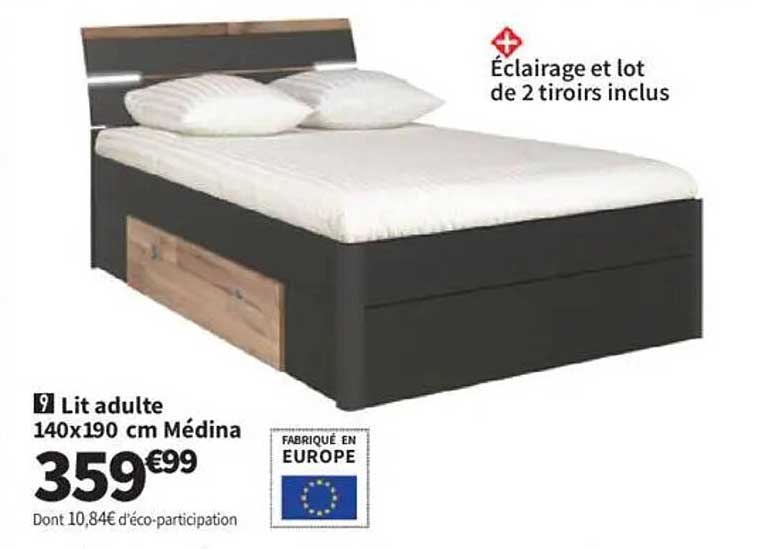 Lit adulte 140x190 cm Médina