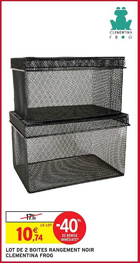 LOT DE 2 BOITES RANGEMENT NOIR CLEMENTINA FROG