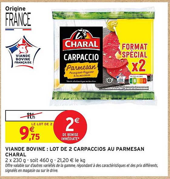 LOT DE 2 CARPACCIO AU PARMESAN CHARAL