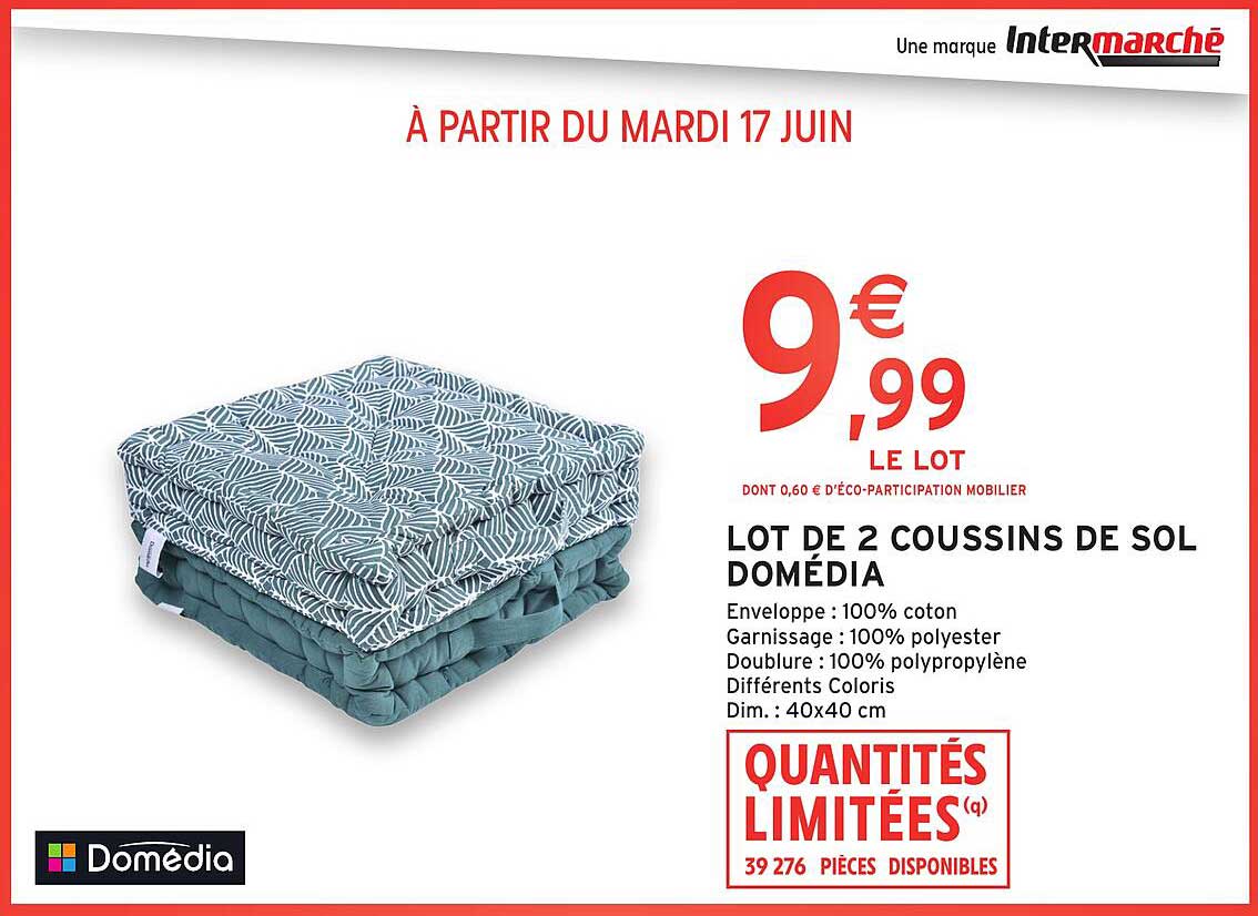 LOT DE 2 COUSSINS DE SOL DOMÉDIA