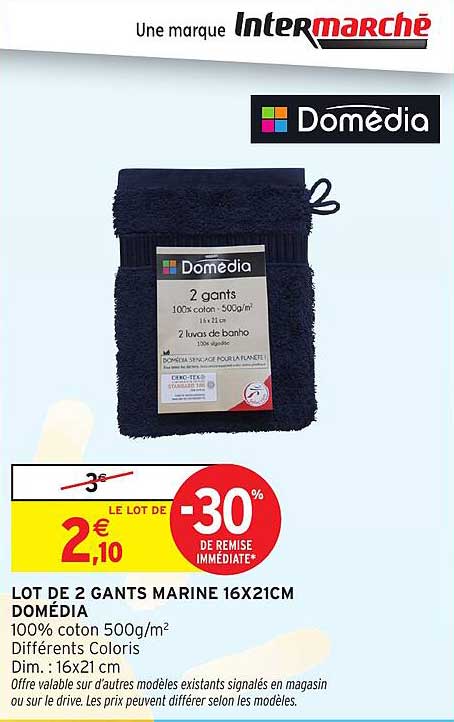 LOT DE 2 GANTS MARINE 16X21CM DOMÉDIA
