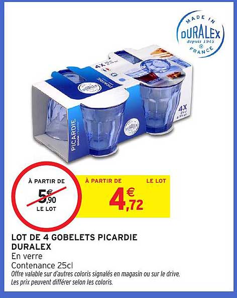 LOT DE 4 GOBELETS PICARDIE DURALEX