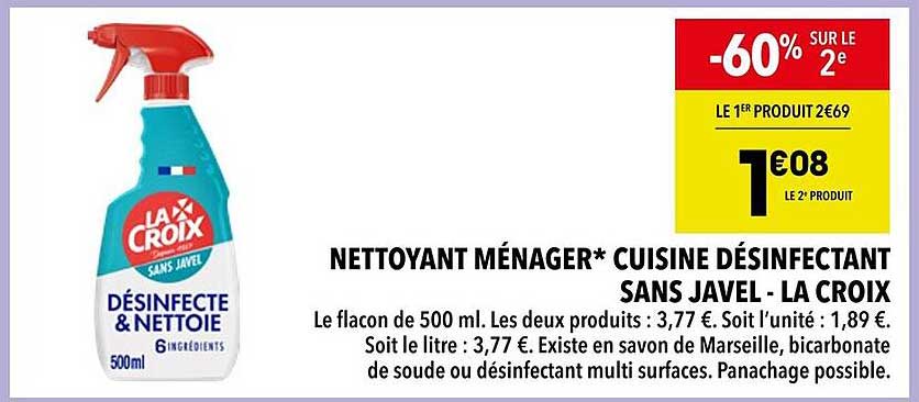NETTOYANT MÉNAGER* CUISINE DÉSINFECTANT SANS JAVEL - LA CROIX