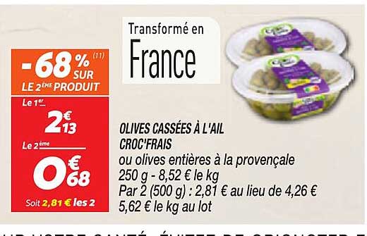 OLIVES CASSÉES À L'AIL CROCFRAIS