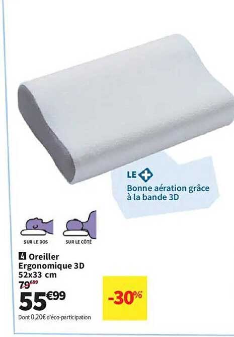 Oreiller Ergonomique 3D 52x33 cm
