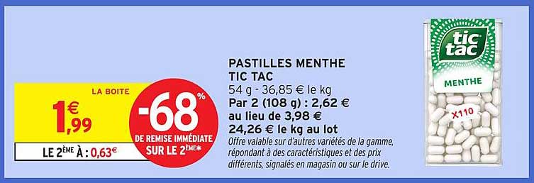 PASTILLES MENTHE TIC TAC