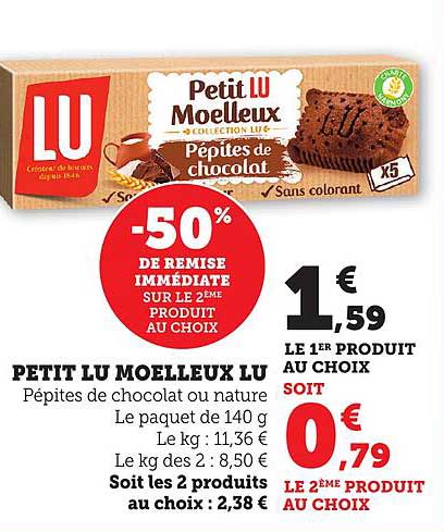 PETIT LU MOELLEUX LU Pépites de chocolat ou nature