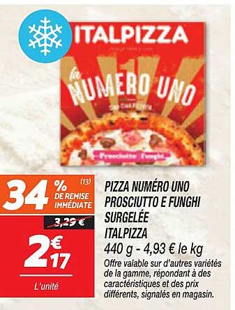 PIZZA NUMÉRO UNo PROSCIUTTO E FUNghi SURGELÉE ITALPIZZA