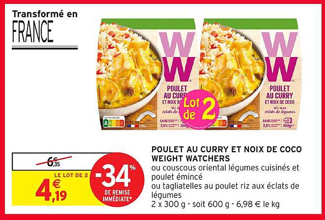 POULET AU CURRY ET NOISETTES DE COCO WEIGHT WATCHERS