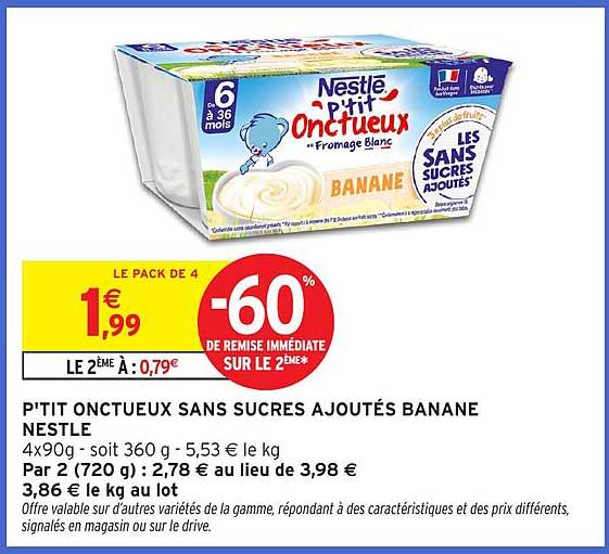 P'TIT ONCTUEUX SANS SUCRES AJOUTÉS BANANE NESTLE
