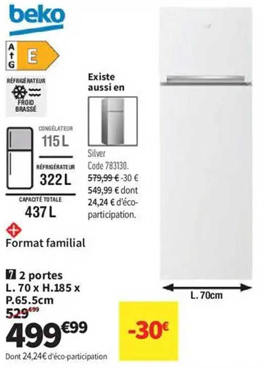 Réfrigérateur Beko 2 portes - 499,99€