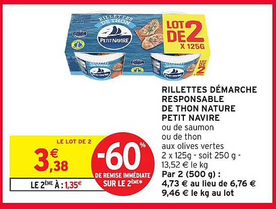 RILLETTES DÉMARCHE RESPONSABLE DE THON NATURE PETIT NAVIRE