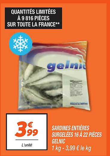 SARDINES ENTIÈRES SURGELÉES 16 À 22 PIÈCES GELNIC