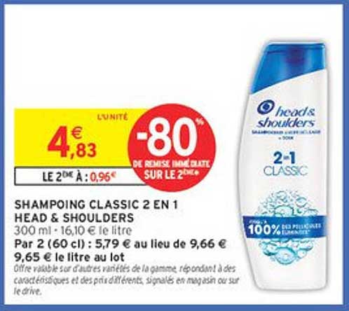 SHAMPOING CLASSIC 2 EN 1 HEAD & SHOULDERS