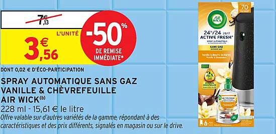 SPRAY AUTOMATIQUE SANS GAZ VANILLE & CHÈVREFEUILLE AIR WICK