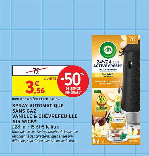 SPRAY AUTOMATIQUE SANS GAZ VANILLE & CHÈVREFEUILLE AIR WICK