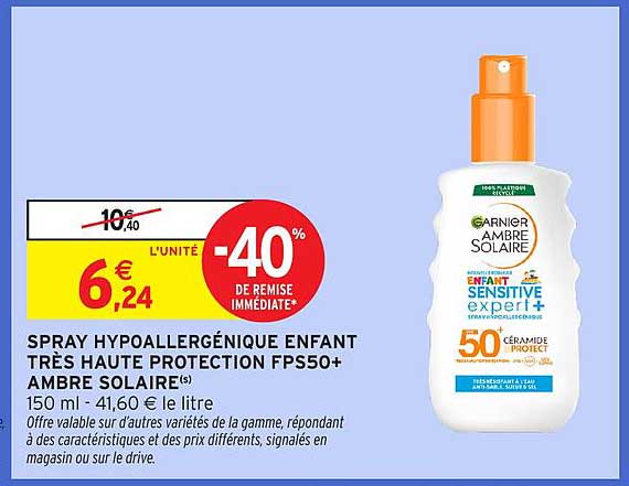 SPRAY HYPOALLERGÉNIQUE ENFANT TRÈS HAUTE PROTECTION FPS50+ AMBRE SOLAIRE