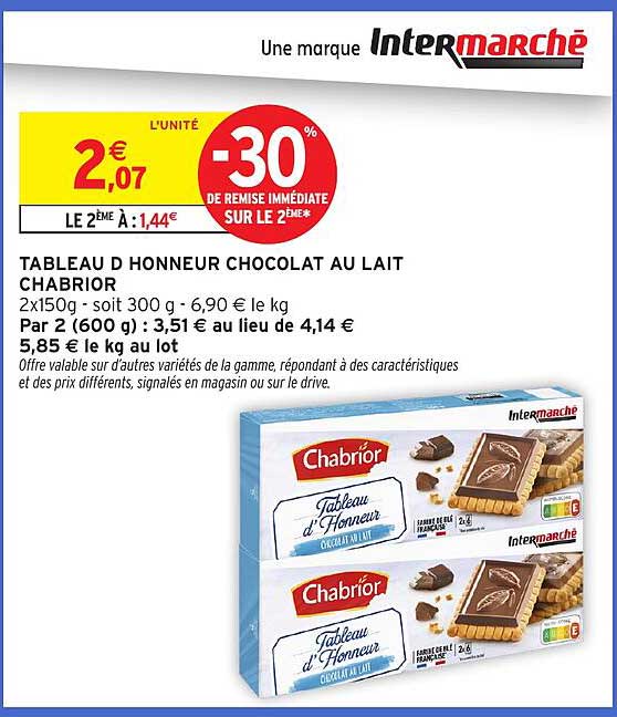 TABLEAU D HONNEUR CHOCOLAT AU LAIT CHABRIOR