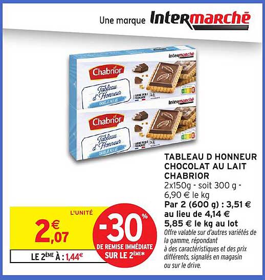 TABLEAU D HONNEUR CHOCOLAT AU LAIT CHABRIOR