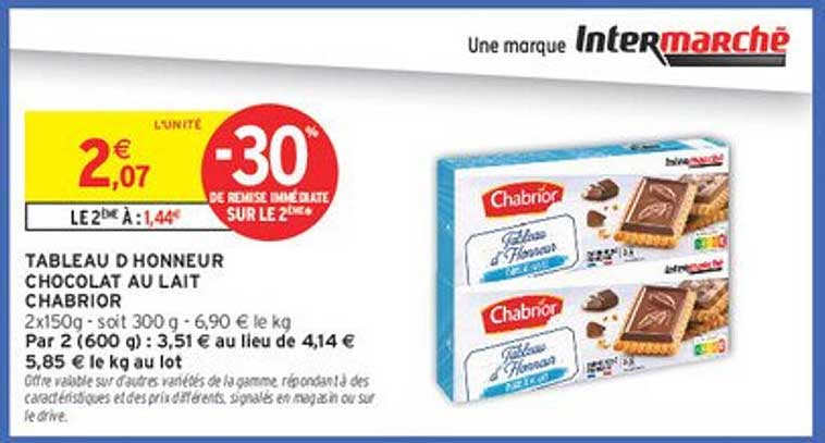 TABLEAU D HONNEUR CHOCOLAT AU LAIT CHABRIOR