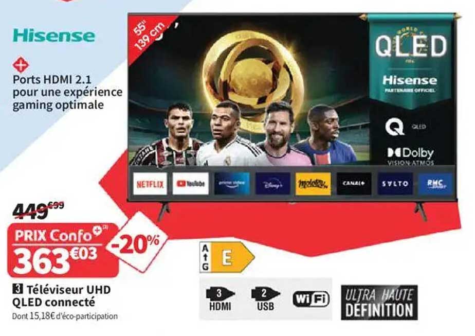 Téléviseur UHD QLED connecté Hisense 55"