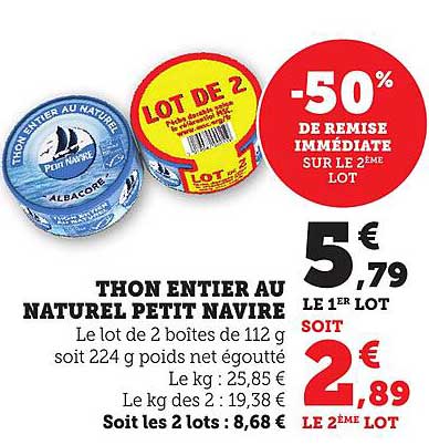 THON ENTIER AU NATUREL PETIT NAVIRE