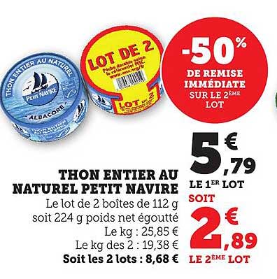 THON ENTIER AU NATUREL PETIT NAVIRE