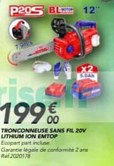 TRONCONNEUSE SANS FIL 20V LITHIUM ION EMTOP