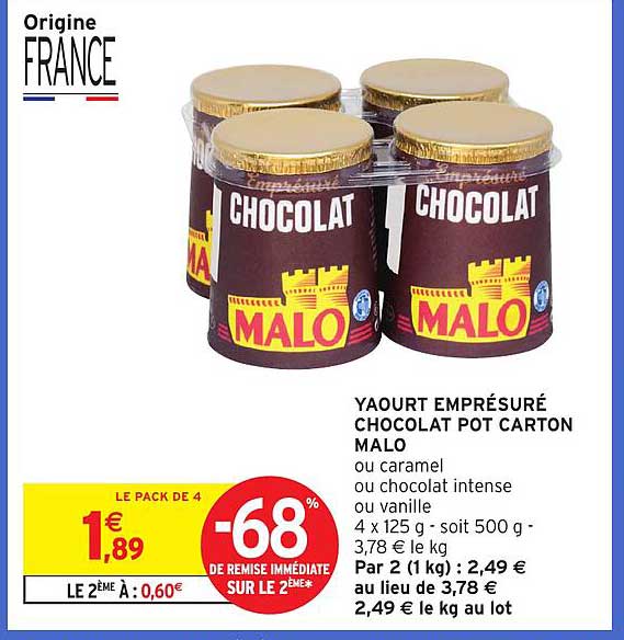 YAOURT EMPRESURÉ CHOCOLAT POT CARTON MALO