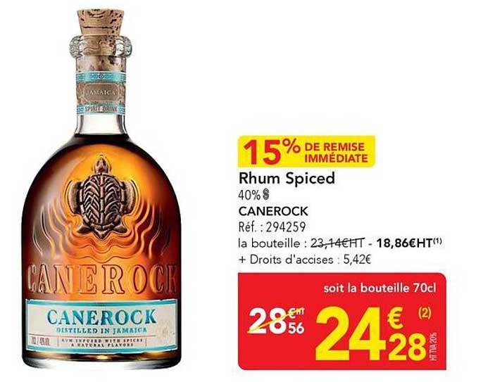 15% DE REMISE IMMÉDIATE Rhum Spiced 40% CANEROCK
