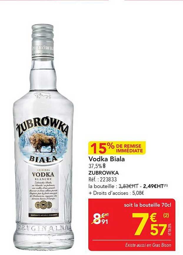 15% DE REMISE IMMÉDIATE Vodka Biala 37,5% ZUBROWKA