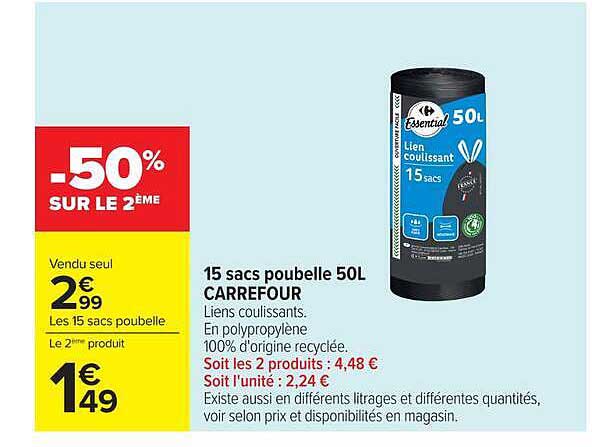 15 sacs poubelle 50L CARREFOUR