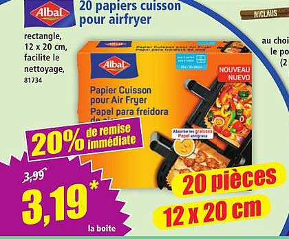 20 papiers cuisson pour airfryer