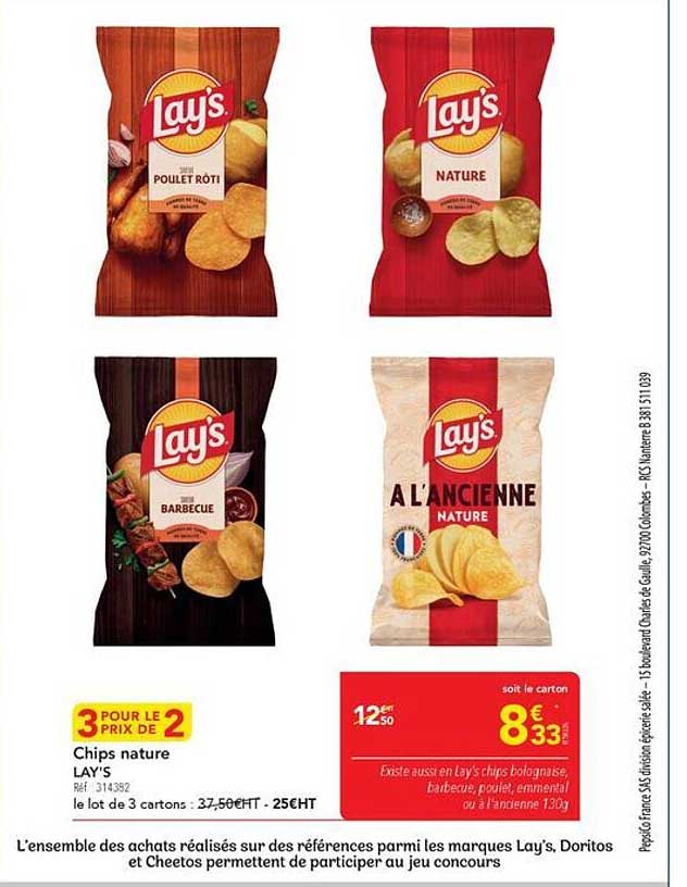 3 POUR LE PRIX DE 2 Chips nature LAY'S