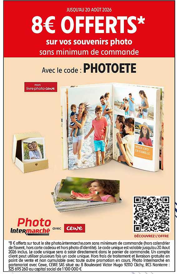 8€ OFFERTS* sur vos souvenirs photo sans minimum de commande