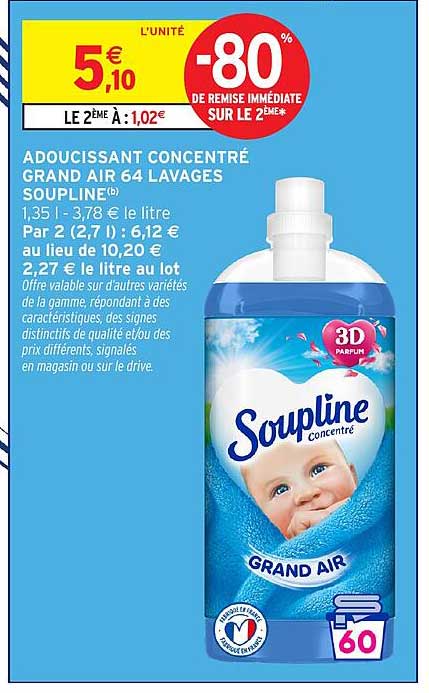 ADOUCISSANT CONCENTRÉ GRAND AIR 64 LAVAGES SOUPLINE