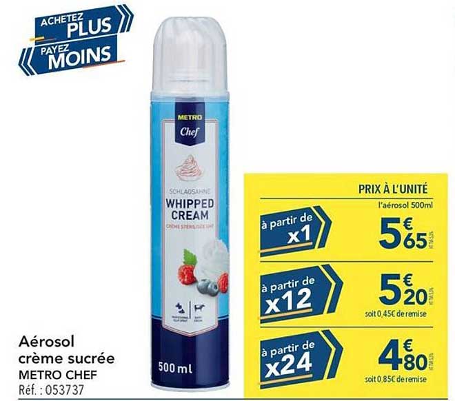 Aérosol crème sucrée METRO CHEF