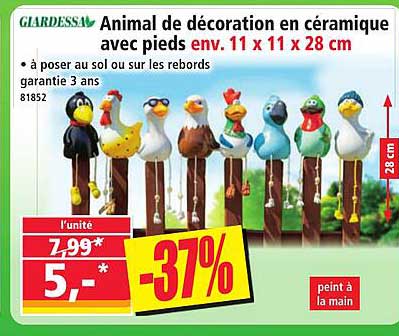 Animal de décoration en céramique avec pieds env. 11 x 11 x 28 cm
