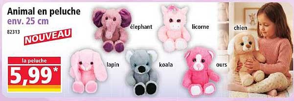 Animal en peluche env. 25 cm